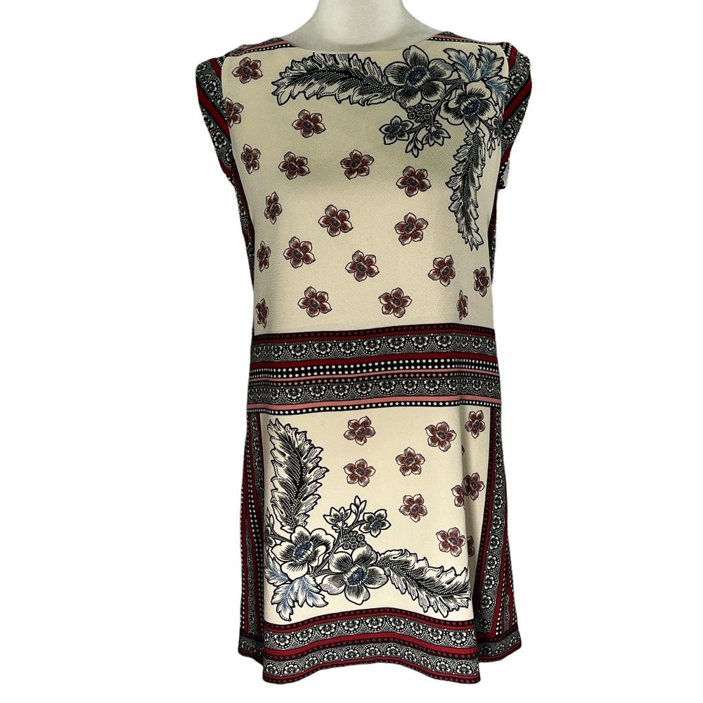 Zara Trafaluc Mini Dress in Cream, Red, Blues, Peach Print Size Medium